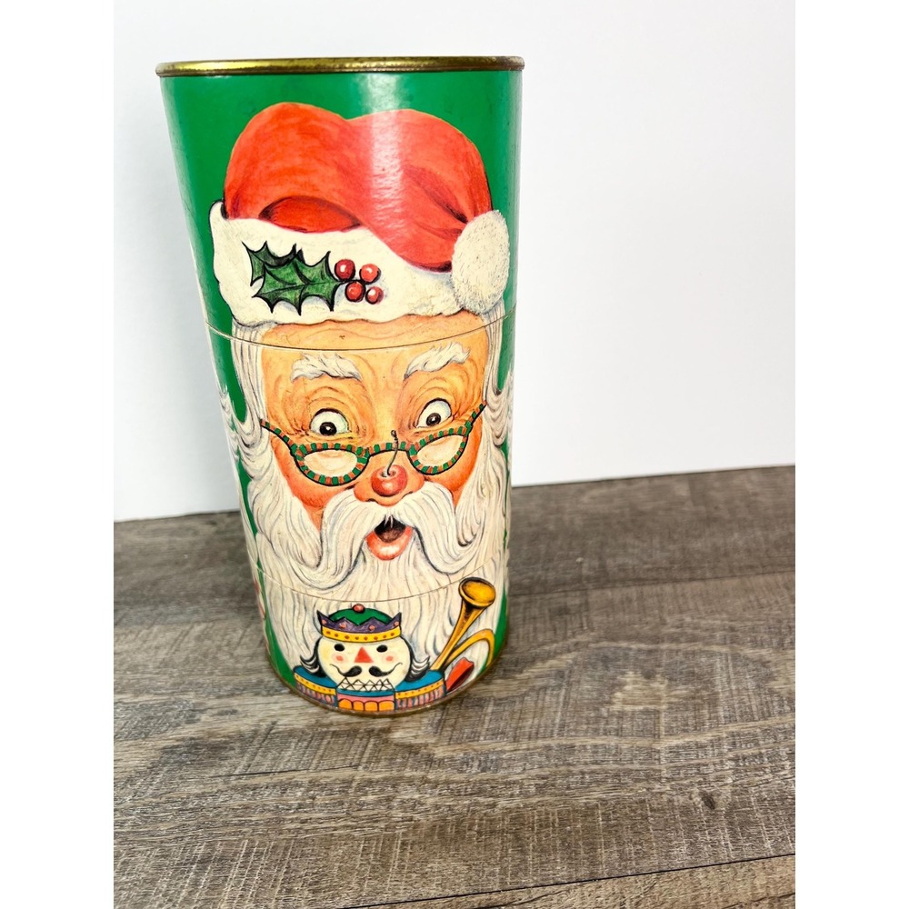 Vintage 1995 Market Square Santa Claus Christmas Twistabout Cookie Tin 9.5"